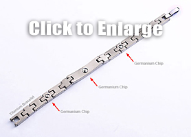 picture of germanium bracelet with 3 pcs of 99.9999% purity germanium chip tip cut for maximum strength